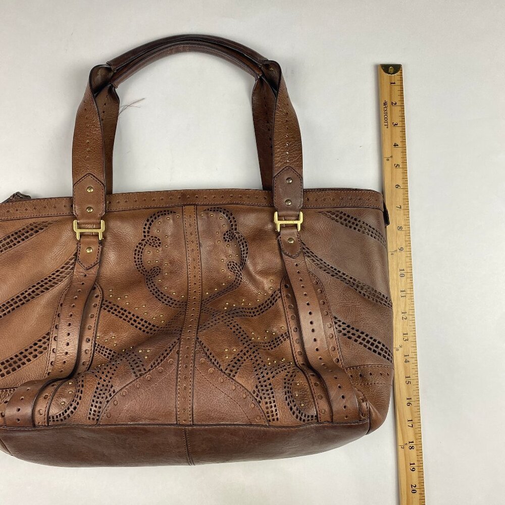 Cole Haan Sierra Lasercut Brown Leather Shoulder Bag Boho - Picture 15 of 16
